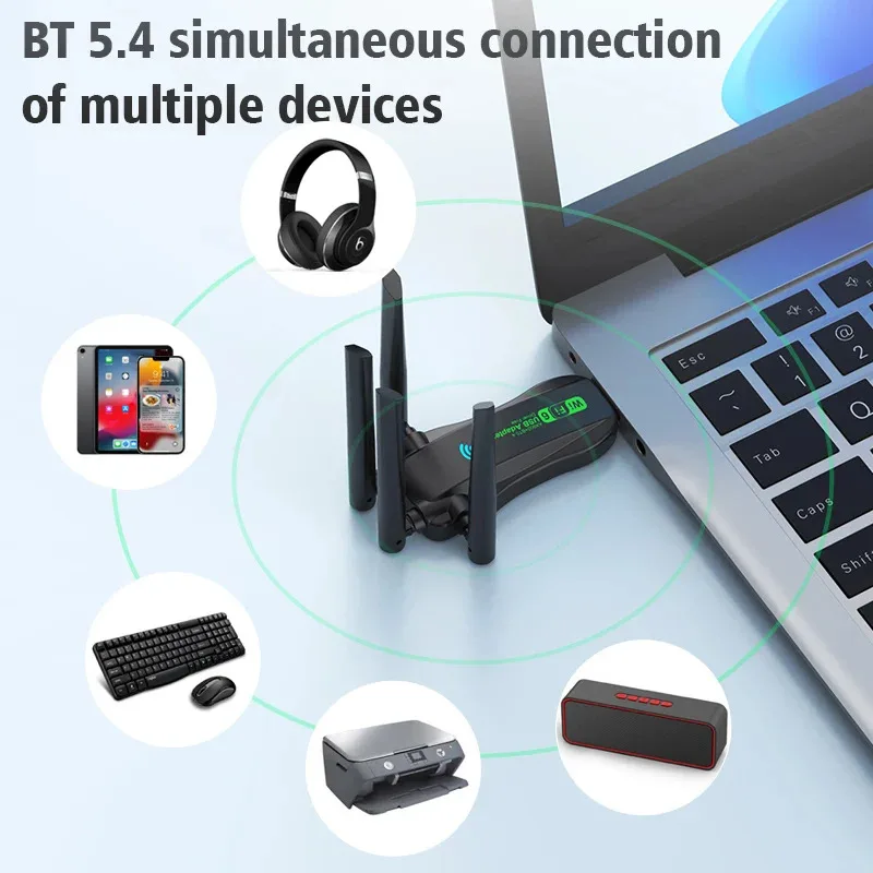 Беспроводной USB-адаптер KEBIDUMEI WIFI6 Bluetooth 5.4, 2,4G5Ghz, 900 Мбитс, двухдиапазонный, с 4 антеннами, сетевая карта Wi-Fi, донгл для WIN1011 (art.: 3920db2ccf0d1) - 3920db2ccf0d1