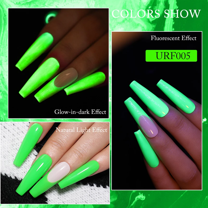 UR SUGAR 7.5ml Neon Luminous Gel Nail Polish Green Fluorescent Glow in Dark Semi Permanent Soak Off UV Gel Nail Art Varnish images - 6