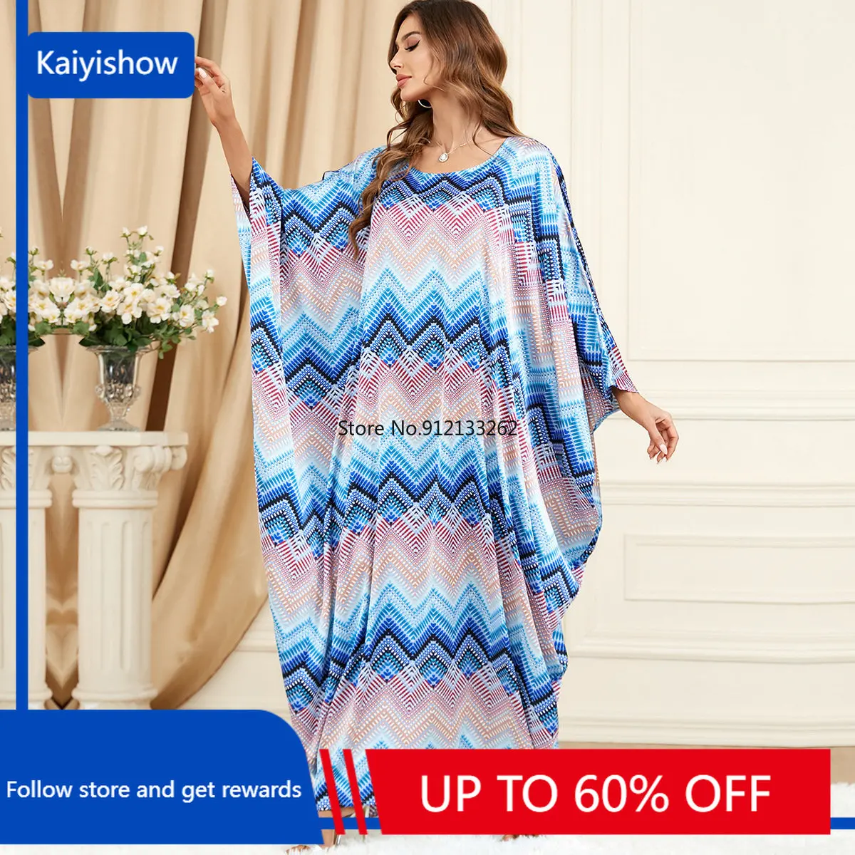 

Maxi Dresses for Women 2023 Summer Fashion Style Blue Muslim Women Long Sleeve O-neck Polyester Long Abaya Muslim Dresses
