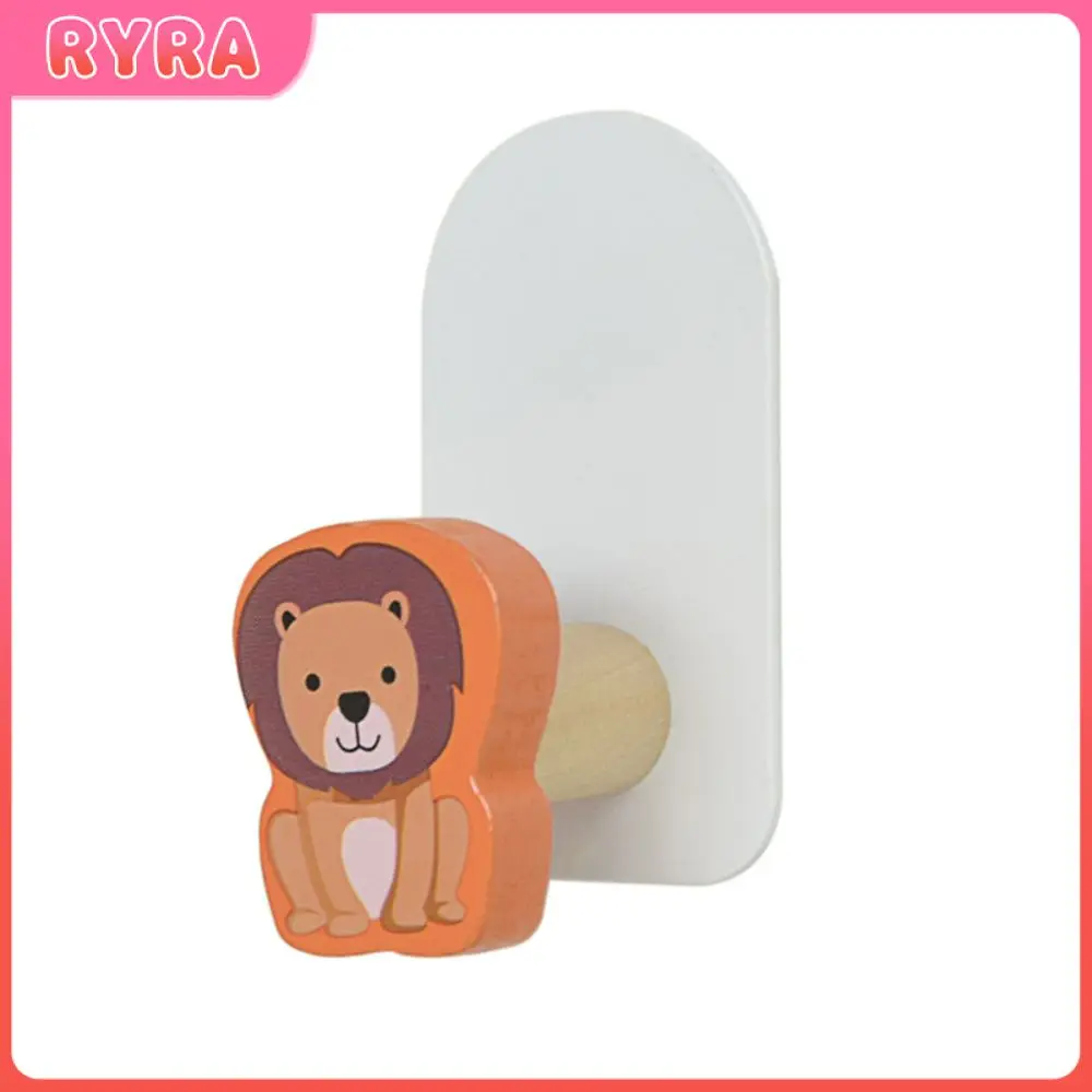 

Влагостойкий деревянный крючок с мультяшными животными без сверления, прочные самоклеящиеся крючки, многофункциональные аксессуары для домашнего хранения