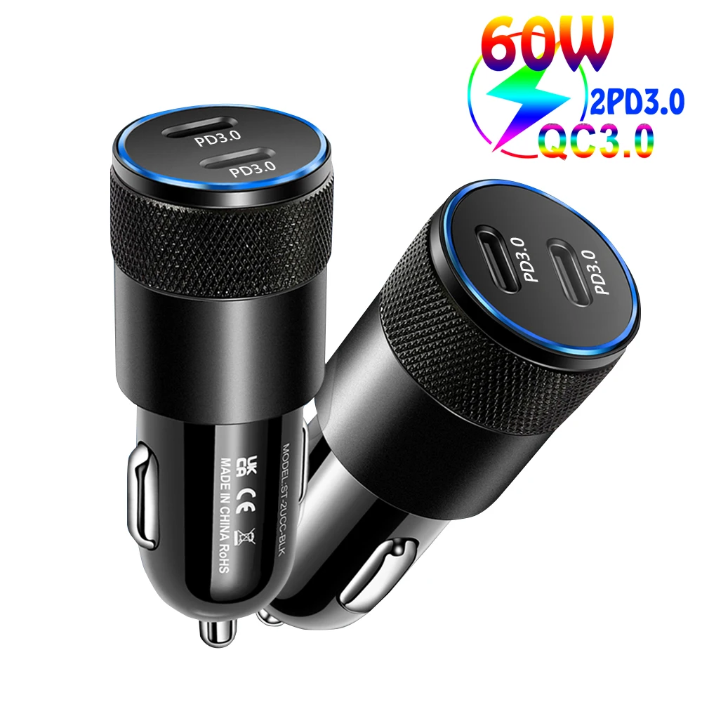 USB C TYPE-C PD 60 Вт Быстрая зарядка QC3.0 AFC SCP 2 порта Dual автомобильное зарядное