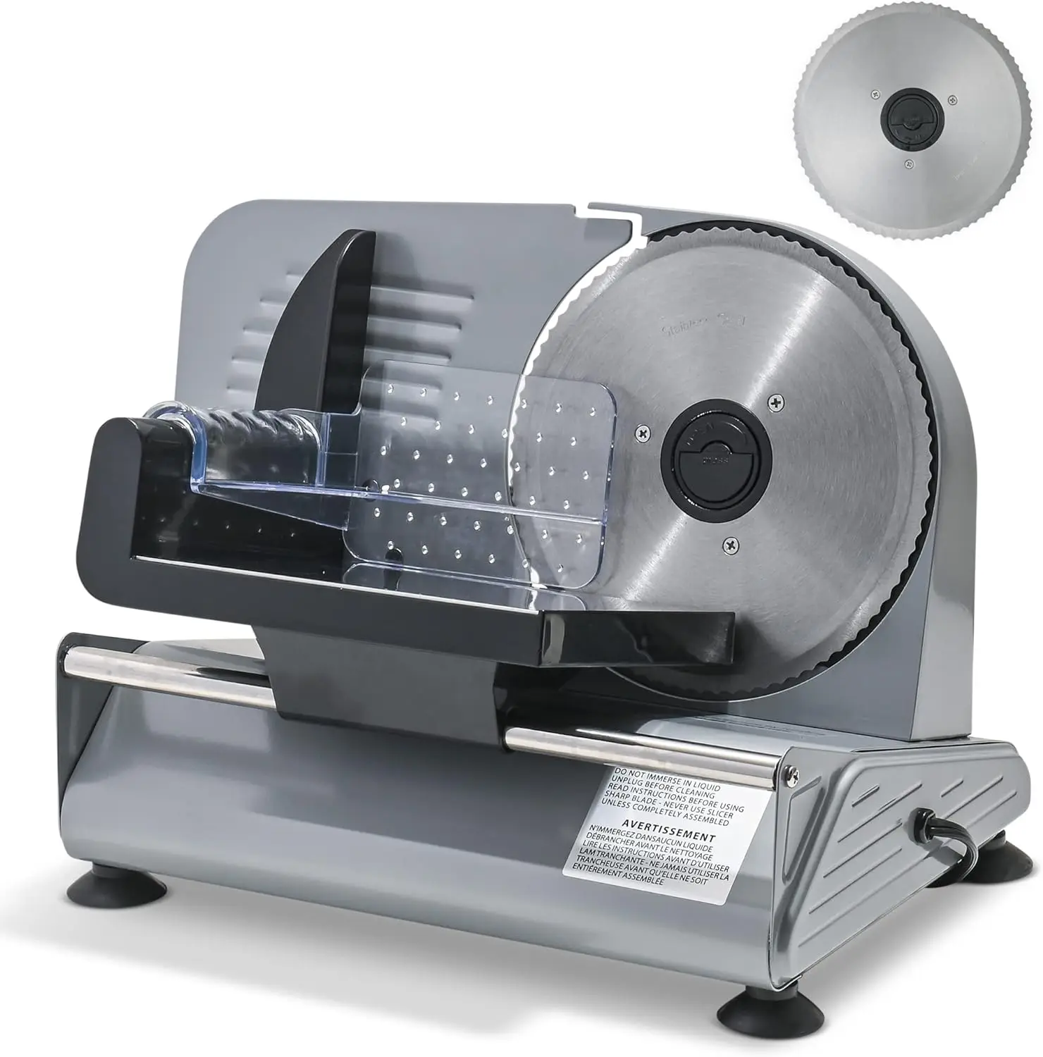 

Slicer for Home Use - Automatic Deli Slicer Machine for Cheese, Bread, Vegetables - Round Stainless-Steel Blade, Adjustable Cutt
