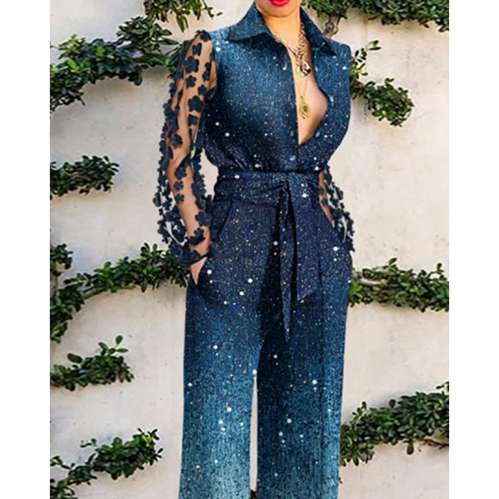 Женский слитный комбинезон с длинным рукавом прозрачными сетчатыми вставками и