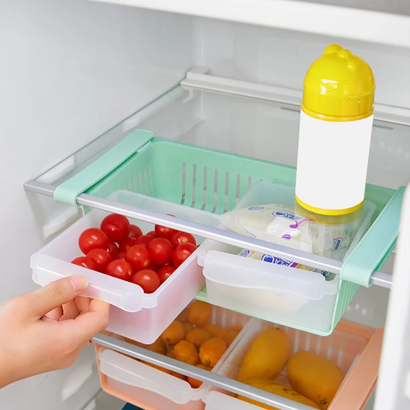 

Kitchen Fridge Drawer Organizer Freezer Storage Organiser Stretchable Pull-Out Box Basket Holder Hanging Racks Space Saver
