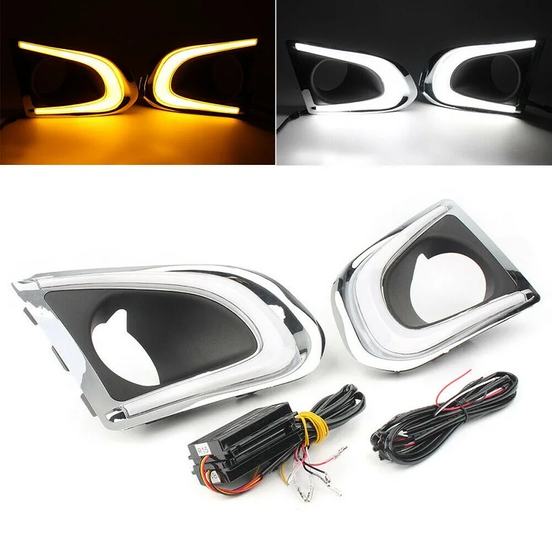2PCS DRL LED Daytime Running Light Amber White Turn Signal Lamps Warning Indicator Lights Fit For Chevy Chevrolet Trax 2013-2015