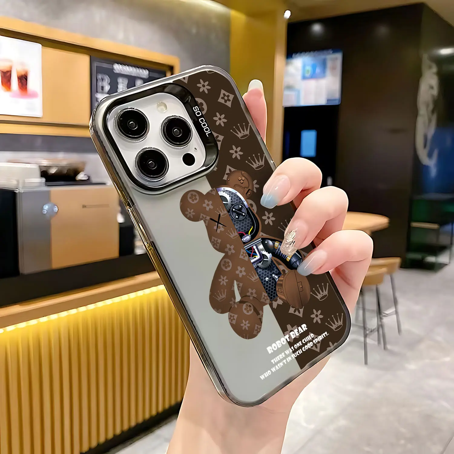 Роскошный дизайн чехла для телефона с изображением робота-медведя iPhone 16 15 14 13 12 11