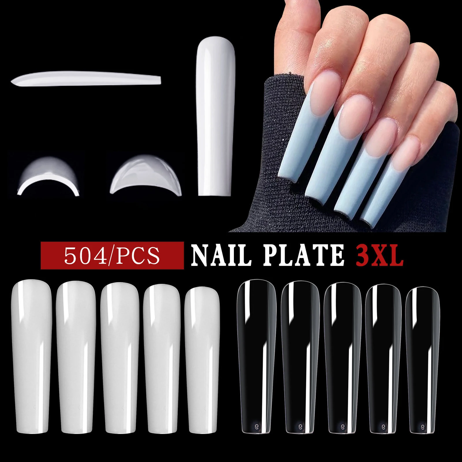 

XXXL Extra Long Coffin Nails Ballerina 504pcs/set Artificial Press On False Nail Tip Ballet Full Cover French Acrylic Fake Nails