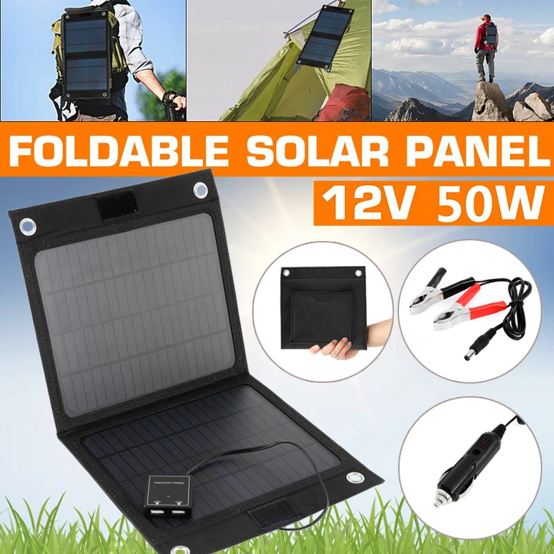 50W Портативная Солнечная Панель Зарядное Устройство для Мобильной Батареи на Открытом Воздухе при Путешествиях, Кемпинге.