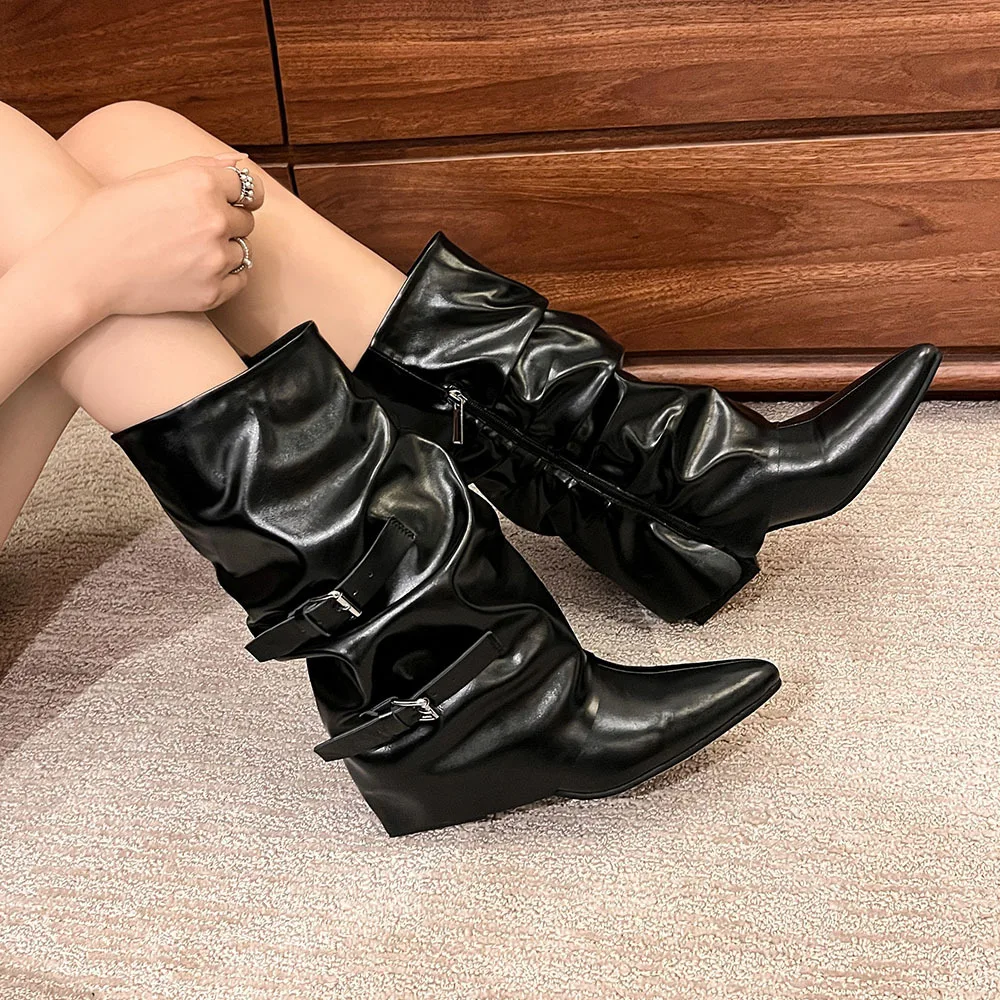 Arden Furtado/2024 осенние сапоги до середины икры из воловьей кожи с пряжкой на ремне