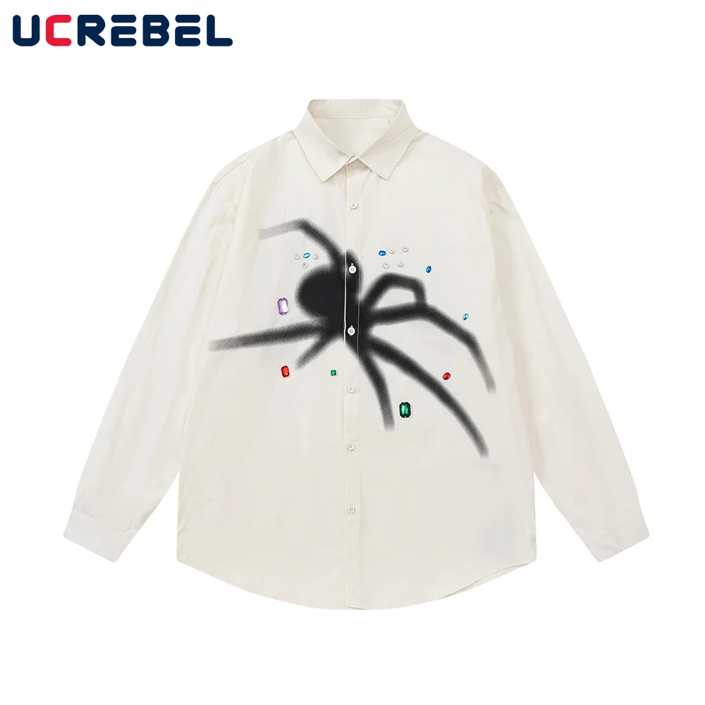 

Осенняя Повседневная рубашка с длинным рукавом, Мужская Уличная одежда с украшением, однобортная Свободная рубашка с лацканами, мужские топы