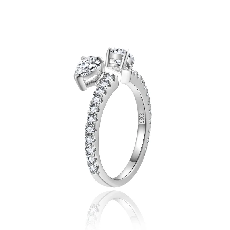 Фото Серебряные обручальные кольца Keep Yes Total 1.37ct 4*6мм с грушевидными муассанитами и бриллиантами для женщин, S925, наборные, в стиле вечности №3