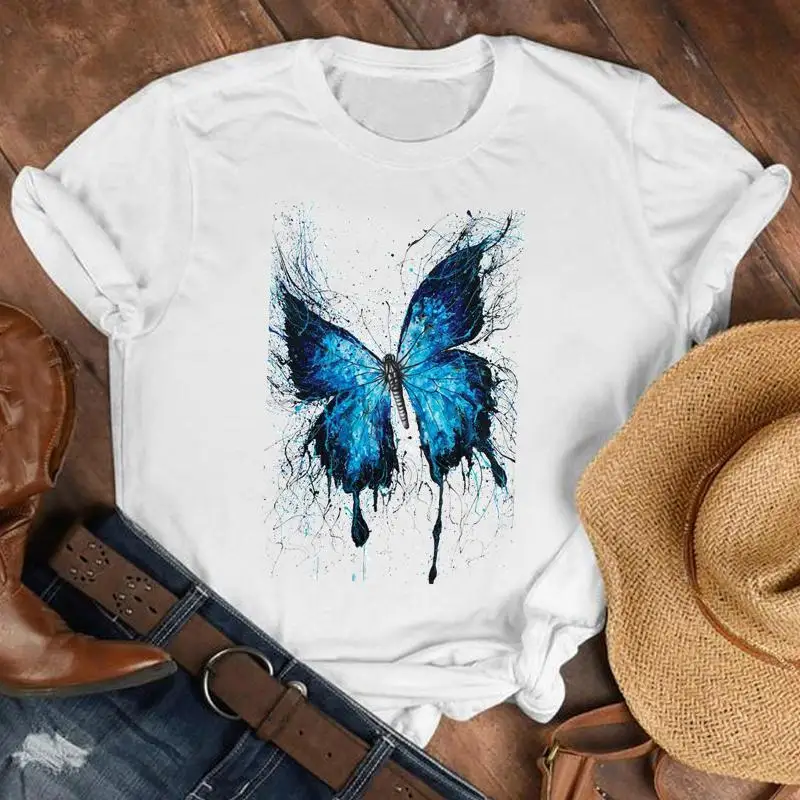 Women T-shirts Cartoon Butterfly Floral Elegant Oversized Tshirt Female 2022 Spring Autumn Short Sleeve Trend Style T-Shirt Tops |