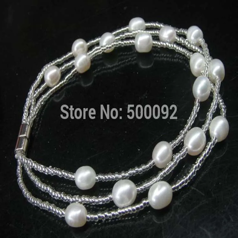 

wholesale lots 50 Pieces 3rows rice 5-6mm real freshwater pearl bracelets