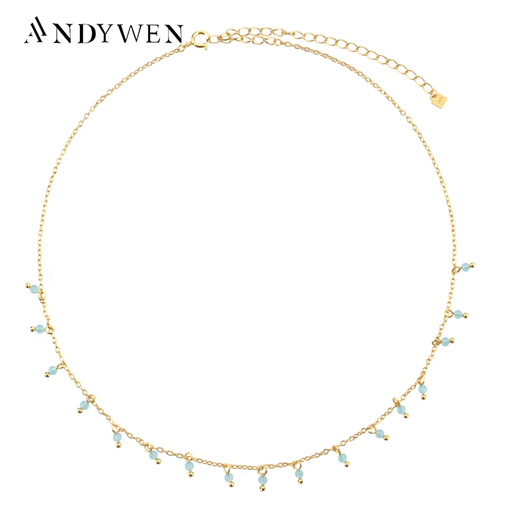 

ANDYWEN 925 Sterling Silver Gold Turquoise Charm Zircon Chains Necklace Choker Luxury Fashion Fine Jewelry 2021 Rock Punk Jewels