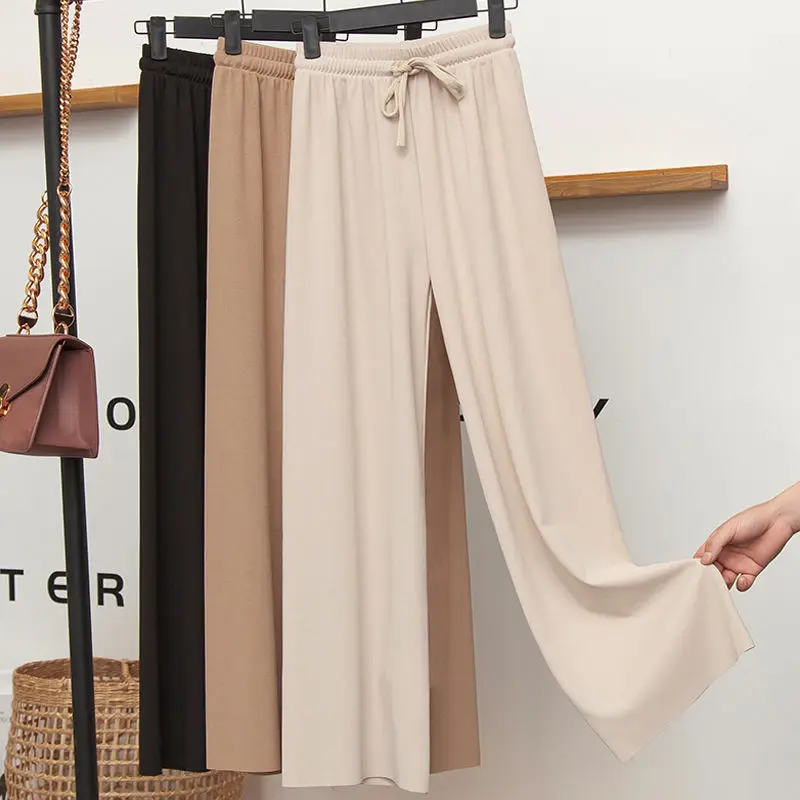 

Ice Silk Wide-Leg Pants Spring Summer Women's Retro Casual High-Waist Thin Section Drape Loose and Thin Straight Casual Pants