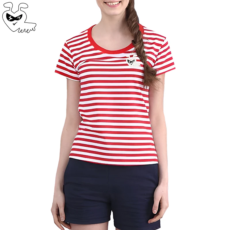 Женская футболка в полоску Break Egg с милыми очками и мультяшной вышивкой хлопковая