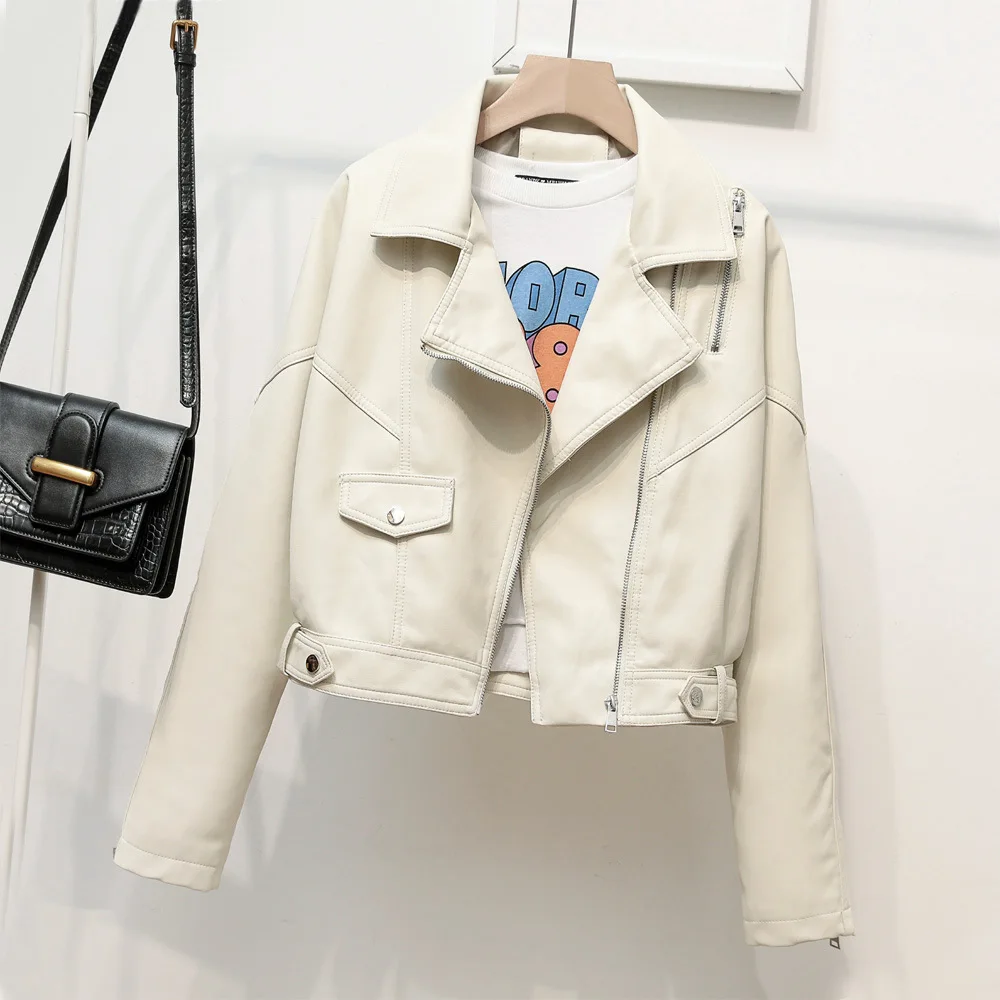 2023 Spring and autumn motorcycle leather lapel short coat loose handsome leather jacket