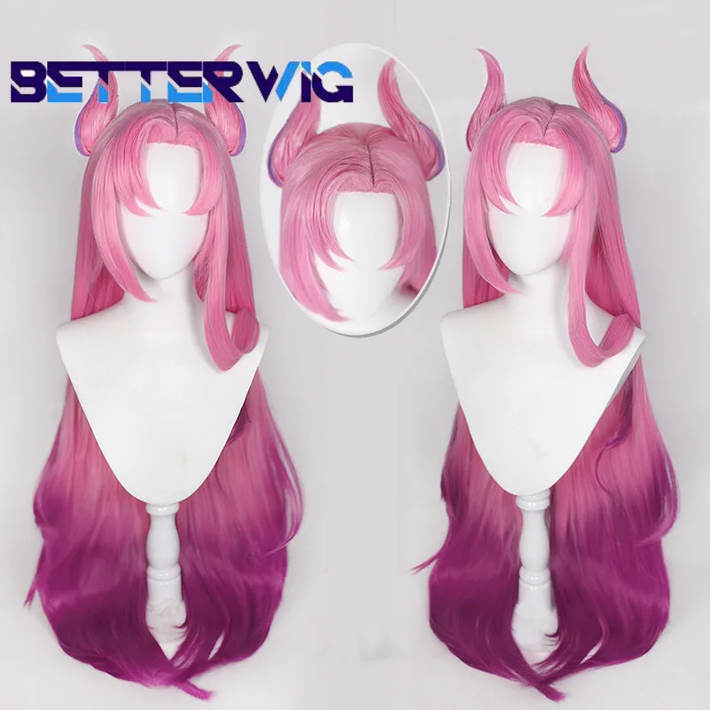Game LOL Star Guardian Kaisa Cosplay Wig  Pink Purple Gradient 100cm Long Synthetic Hair Heat Resistant Halloween Wigs + Wig Cap