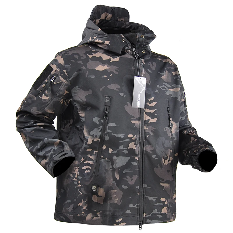 Army Shark Skin Soft Shell Tactical Windproof Waterproof Jacket Men Flight Pilot Hood Coat Military Hunting Bomber Hiking Jacket