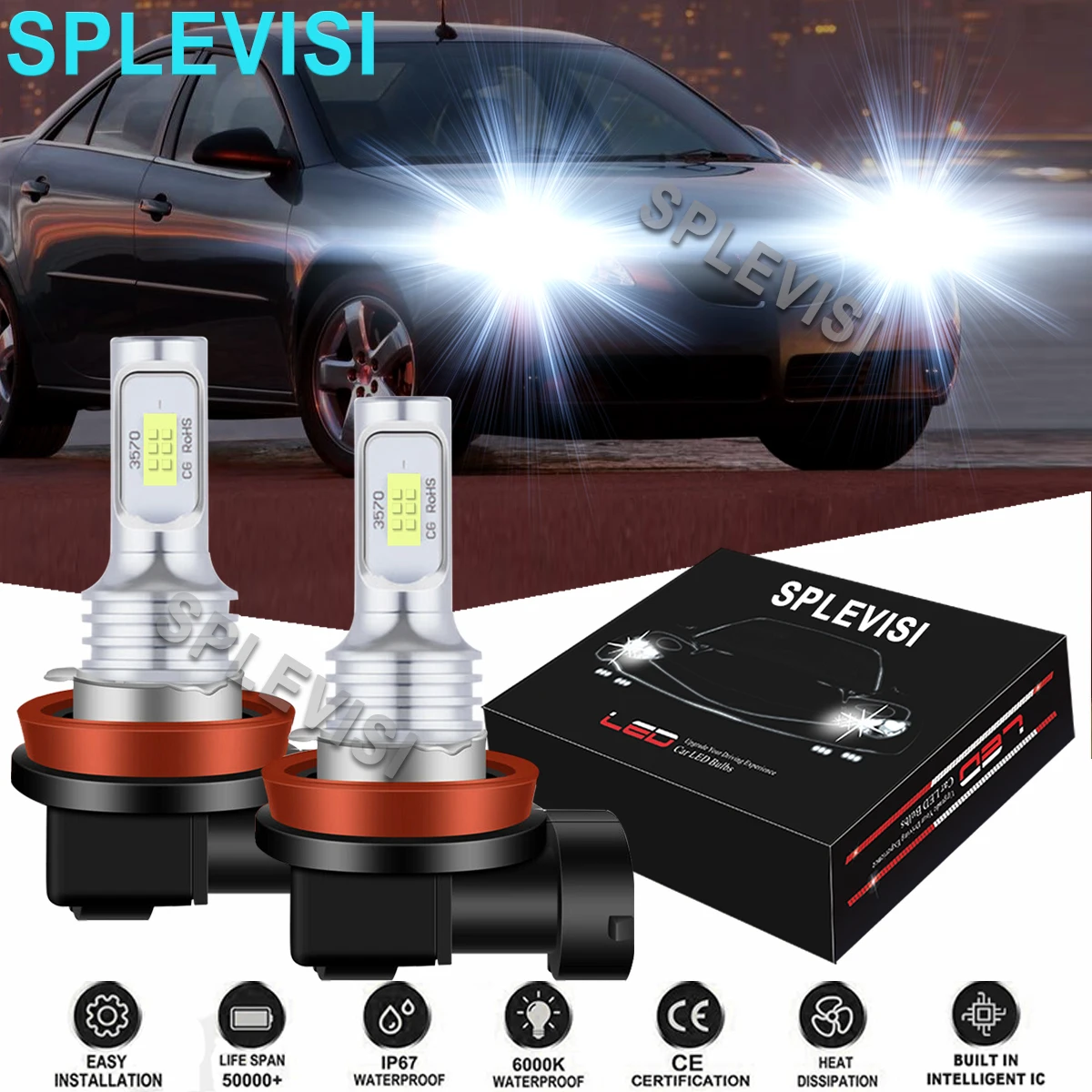 

2PCS Car LED Headlight Hi/Low Beam Bulbs 6000K White Fit For Pontiac G6 2005 2006-2010 Buick LaCrosse 2005 2006 2007-2013
