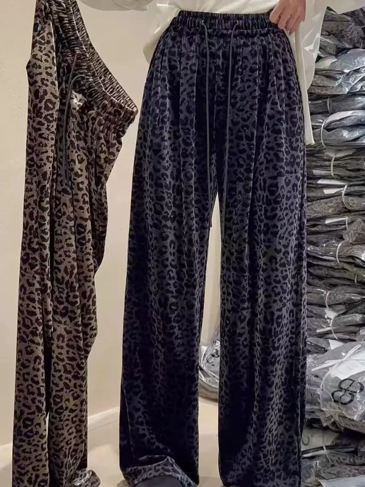 Женские прямые широкие брюки с леопардовым принтом в повседневном стиле