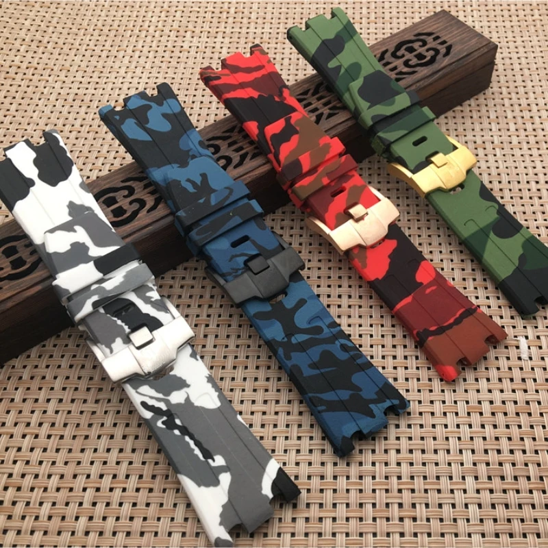 

For Ap Silicone Watch Belt Rubber Watchband Sports Camouflage Camo Band 28mm Men Bracelet For Audemars And Piguet Strap Logo On