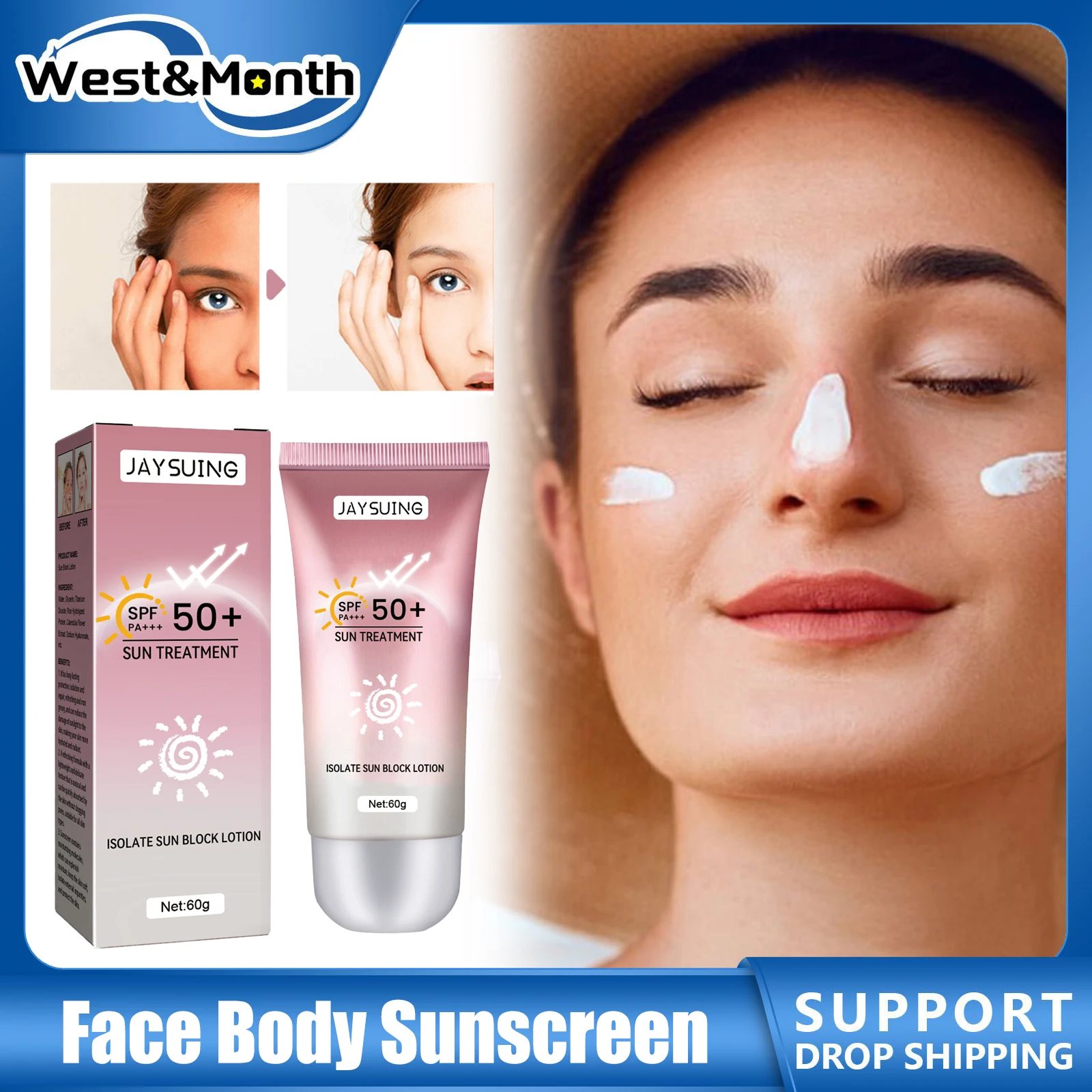 

SPF50 Sunscreen Cream Preventing Sunburn Moisturizing Sunblock UV Oil Control Anti Dryness Refreshing Waterproof Anti Sun Cream