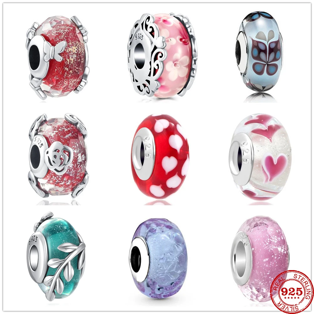 

925 Silver Butterfly Flower Murano Glass Beads Charms Beads Fit Pandora Bracelet & Necklaces for Women DIY Making Jewelry