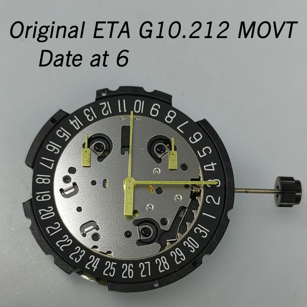 Enlarge ETA G10.212 Date at 6 Original SW Quartz Movement Black Date at 4 Jewels Mechanism Replacement Accessory for Wristwatch