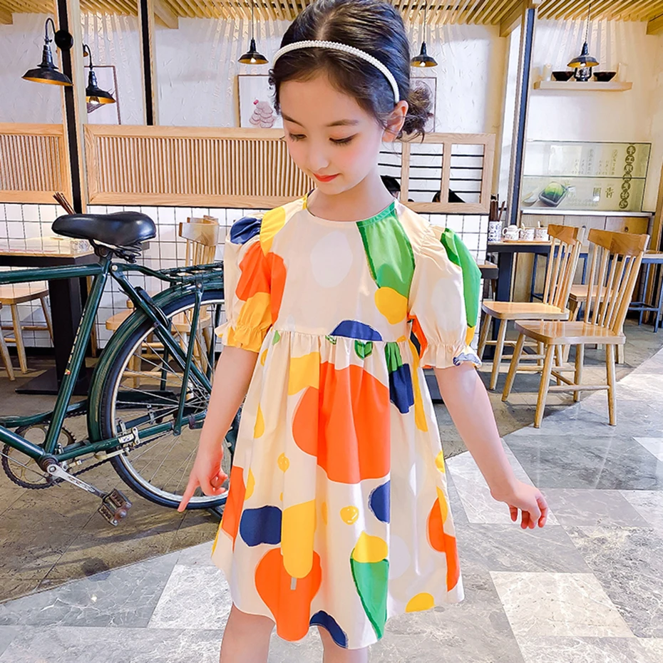 Летнее платье в горошек для девочек повседневное стильное детское одежда