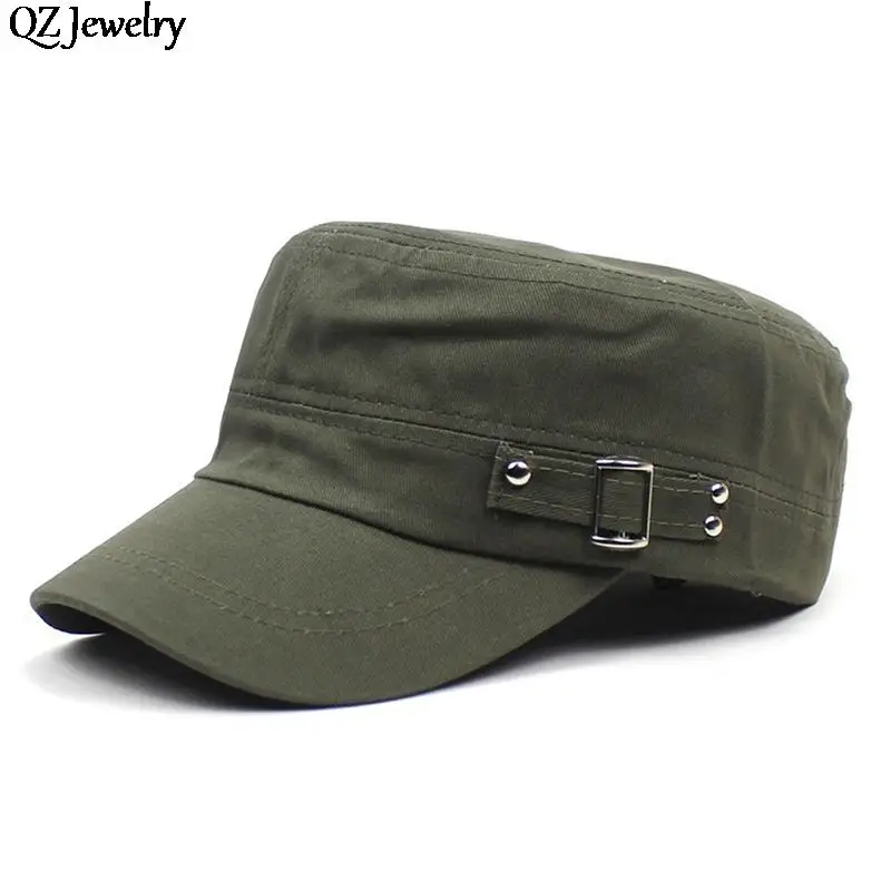 

Flat Top Military Hat Army Cap for Men Women Pure Color Washed Cotton Baseball Cap Summer Autumn Adjustable Chapeau Visor Hat