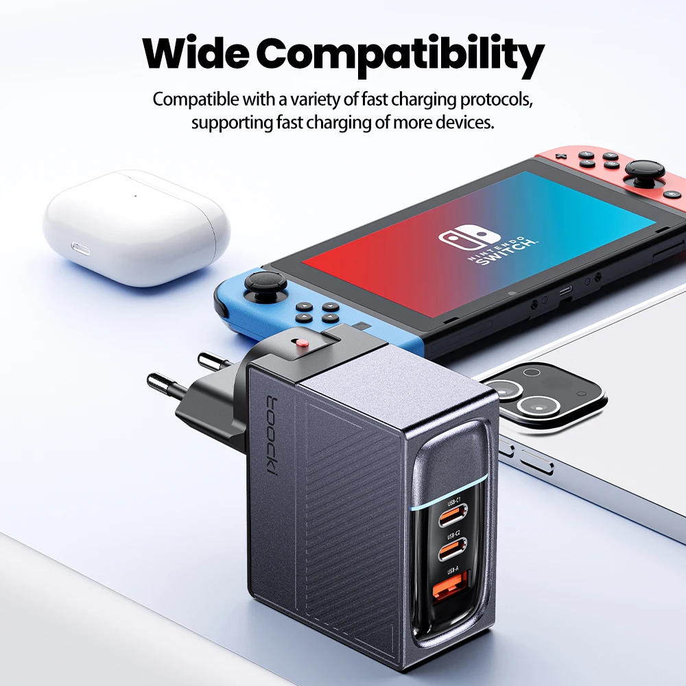 Toocki 100W GaN Charger Quick Charge 4.0 QC3.0 PD4.0 USB Type C Fast Charger for Macbook iPhone 14 13 Samsung S22 Huawei Xiaomi