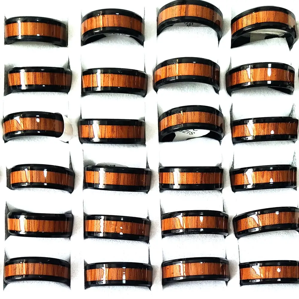 Кольцо мужское из нержавеющей стали 20 шт./лот с отделкой под древесину 8 мм