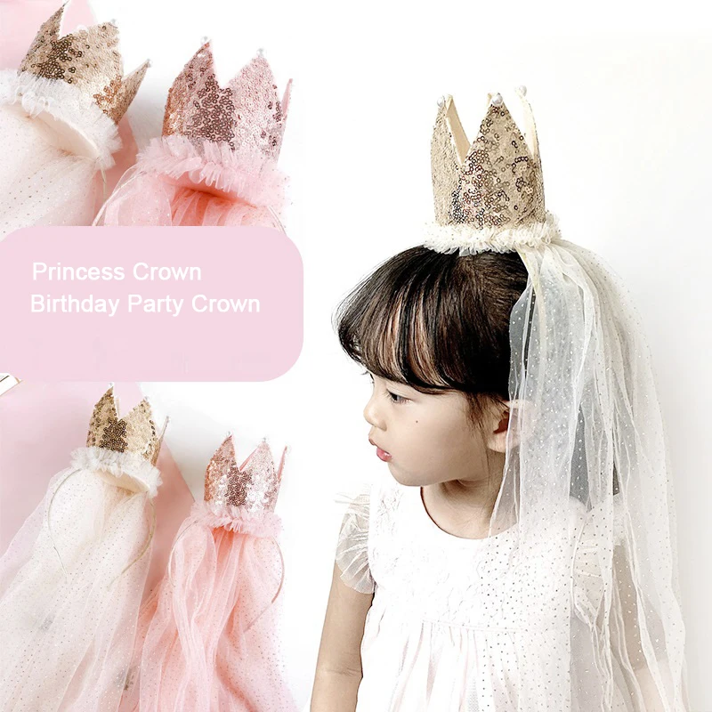 

Fashion Girl’s Crown Princess Headbands Lace Shinning Star Headwear Hair Accessories for Girl’s Birthday Party Decor Supplies