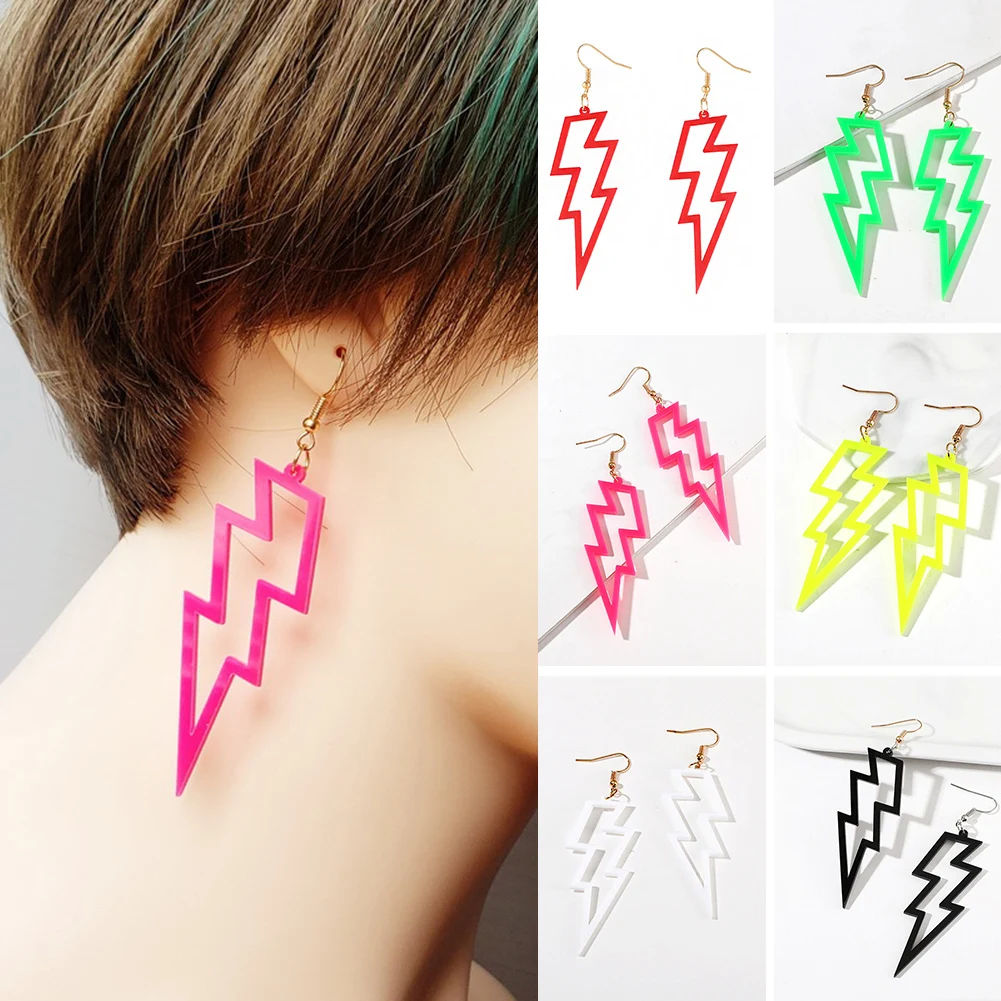 

Hollow Lightning Type Earrings Punk Hip Hop Acrylic Ear Studs Fashion Thunder Bolt Geometric Jewelry Gifts For Women Men