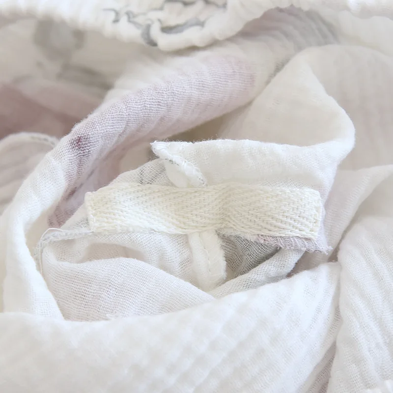 New Pajamas Long-sleeved Trousers Two-piece Women's 100% Cotton Crepe Casual Cardigan Flower Homewear Suit Sleepwear