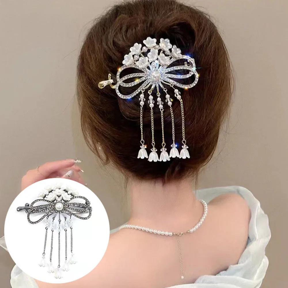 

Elegant Tassel Hair Claw Rhinestone Pearl Hair Clip Women Barrette Girl Ponytail Holder Hairpins Fringe Jewelry Hair Accessories