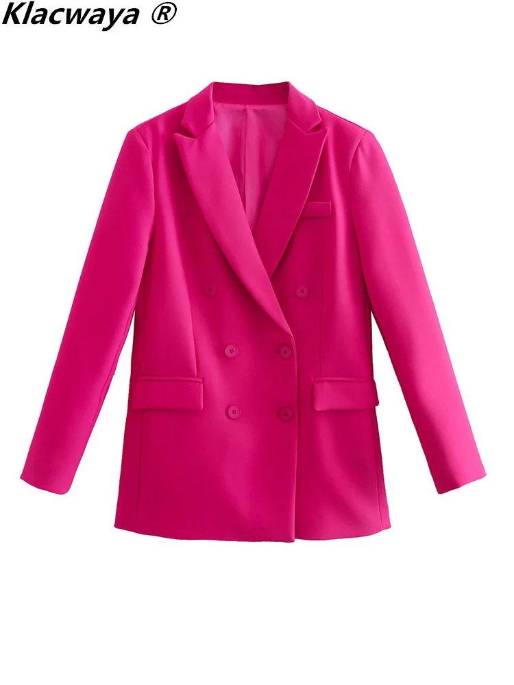 

Klacwaya Fashion Woman Blazer 2022 Office Wear Women Jacket Suit Female Double Breasted Women's Clothing Coat