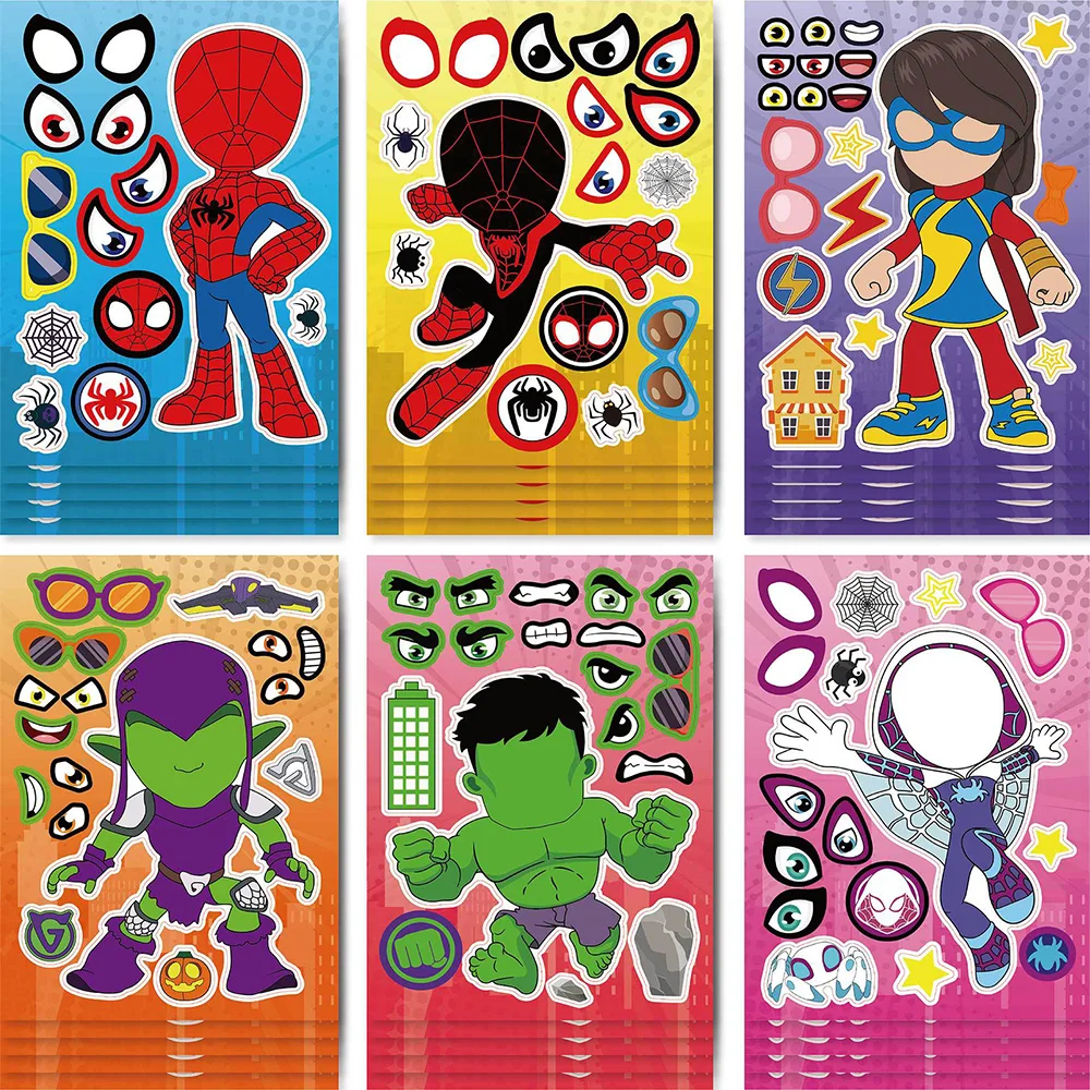 

6/12Sheets Disney Marvel Make-a-Face Children Puzzle Stickers Kids Make Your Own DIY Game Children Cartoon Jigsaw Education Toys