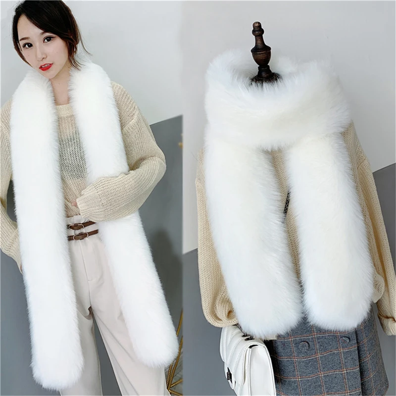 

Faux Fur Scarf With Faux Leather Collar Women Imitation Fur Fox Hair Shawl Women's Long Thicker Warm Winter Scarf