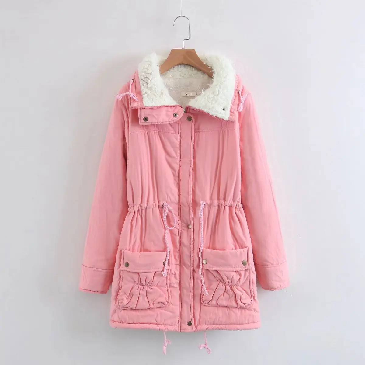 2023 Women's Winter New Korean Medium Length Slim Fitting Cotton Shirt Drawstring Cashmere Warm Jacket Women Casual Coats