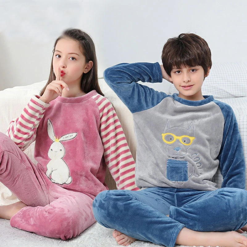 Teens Pajamas Long Sleeve Fleece Pyjamas Kids Clothes Sets Cartoon Big Boy Sleepwear Cute Pajamas For Girls 10 12 14 16 Years