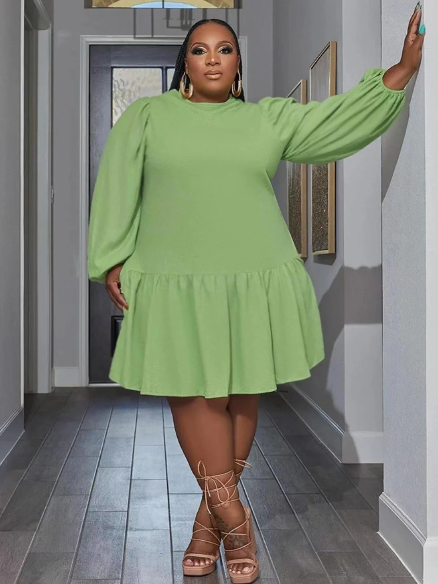 Plus Size Dress Ruffle Design a Line Dress Long Sleeve Home Loose Round Neck Ruffle Dress Elegant&romantic Wo 3xl 4xl 5xl 6xl
