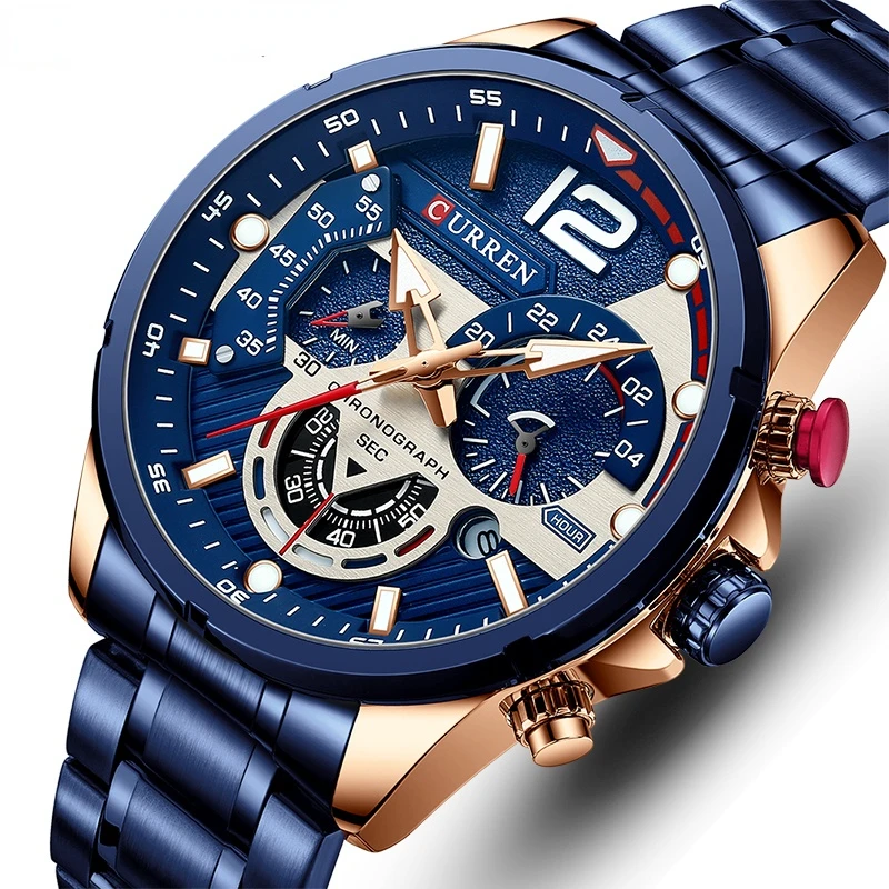 

Watches Mens 2022 Fashion Top Brand Luxury Casual Steel Quartz Men's Watch Business Clock Male Sport Waterproof Date Chronograph