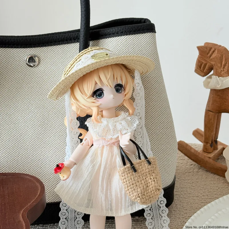 Фото Комплект кружевного платья для кукол Bunny Dream Box BJD, OB24 17 см, одежда с соломенной шляпой, сумкой и обувью, костюм для косплея (кукла в комплект не входит) №1
