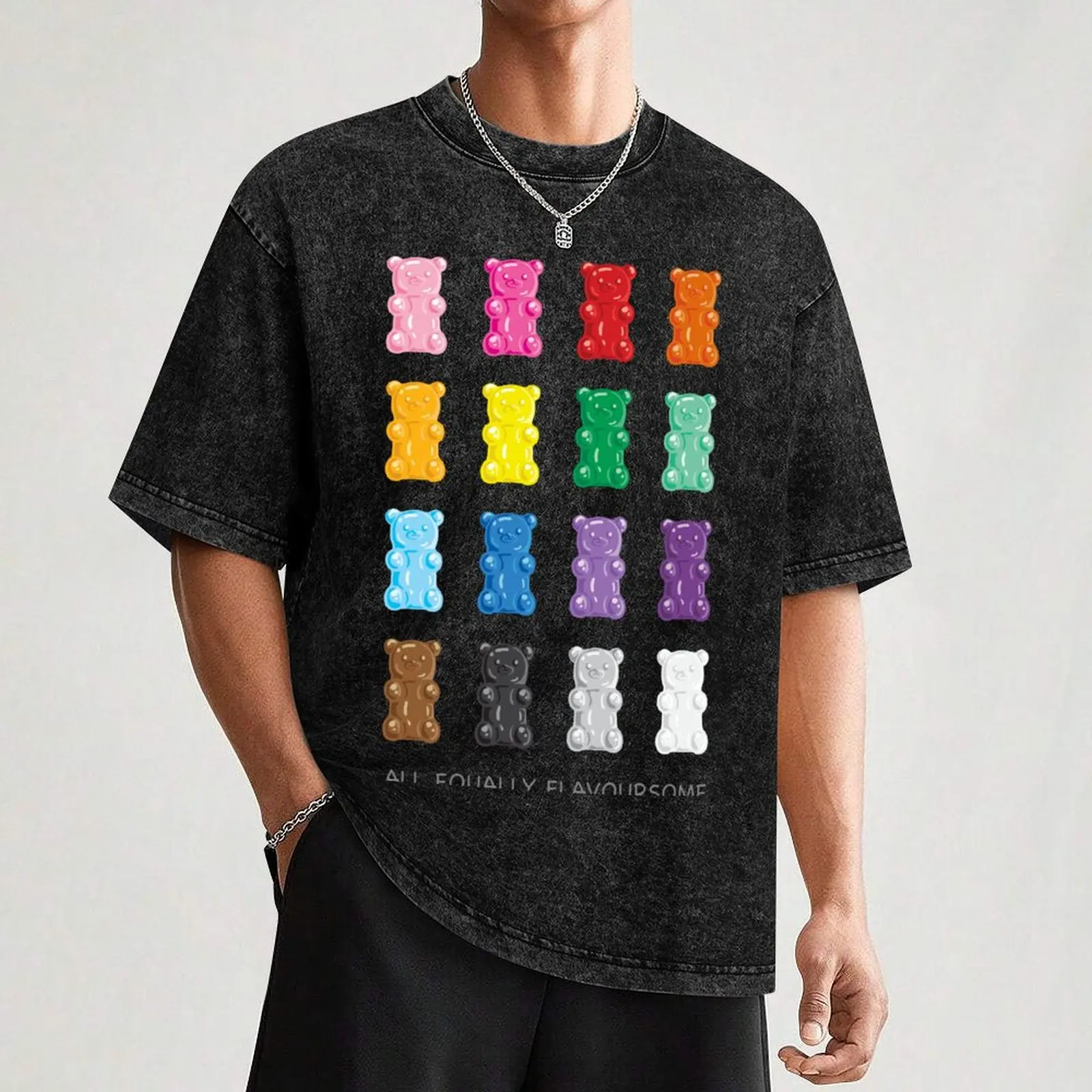 Футболка с мармеладными мишками Equality черным фоном подарки для парня заготовки