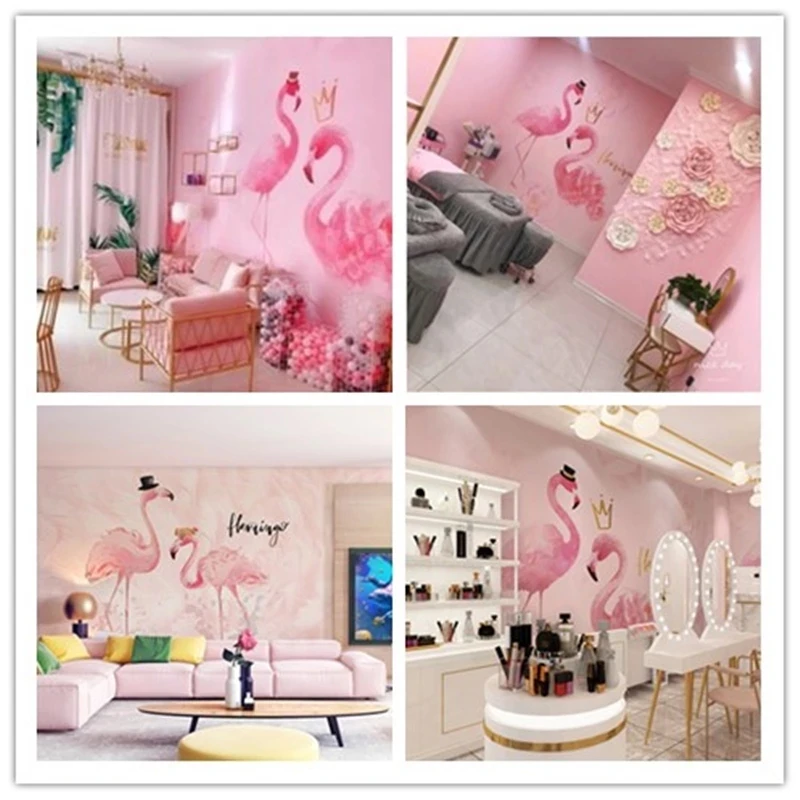 Самоклеящиеся обои с розовым фламинго настенное покрытие для салона красоты