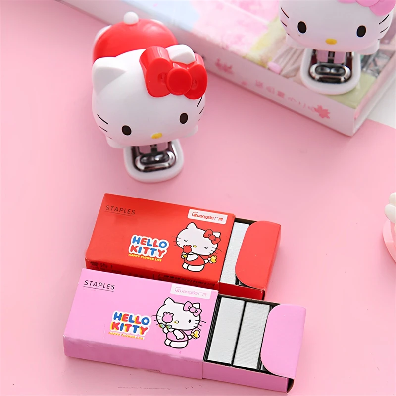 Sanrio Kawaii Hello Kitty Stapler Cartoon Portable Mini Book Binder Compact Office Binding Send Nails Student School Supplies images - 6