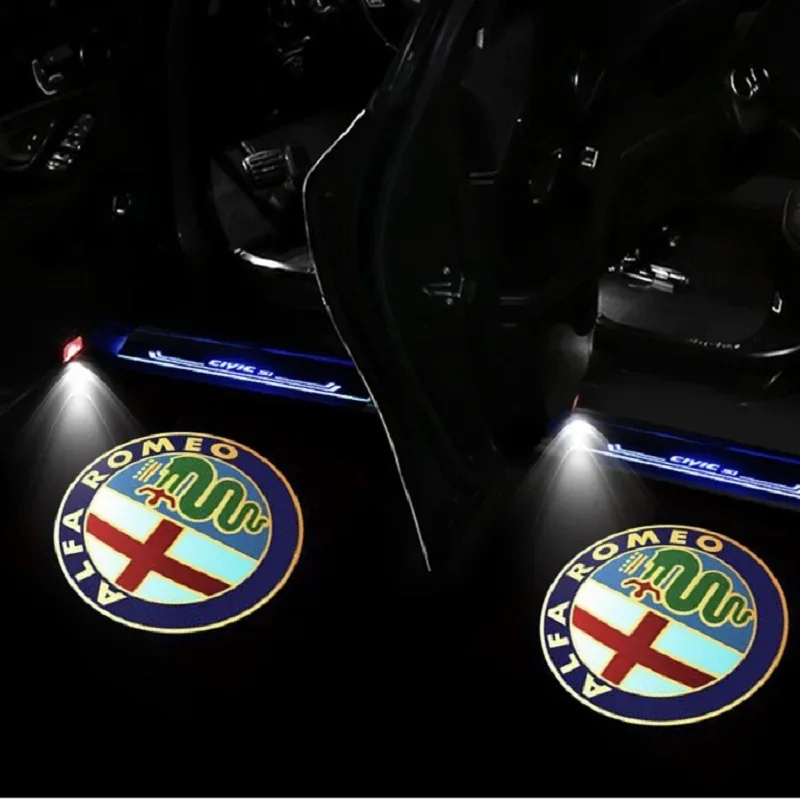 

2pcs LED Car Door Logo Welcome Light Shadow Lamp Ghost Light Auto Accessories For Alfa Romeo Giulietta Mito Stelvio Giulia