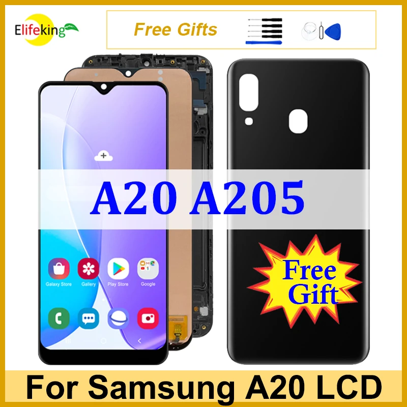 OLED-экран для Samsung A20, A205, ЖК-дисплей, сенсорный экран, A205F, A205GN, A205G, дигитайзер в сборе, сменные экраны, 100% протестирован